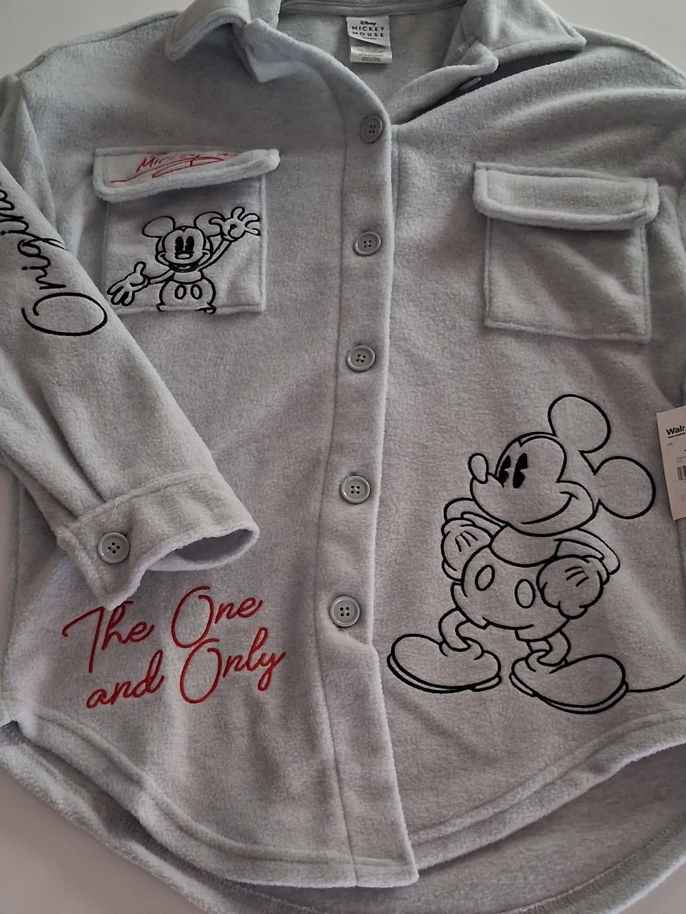 Womens Disney Mickey Mouse Light Gray Shirt Jacket